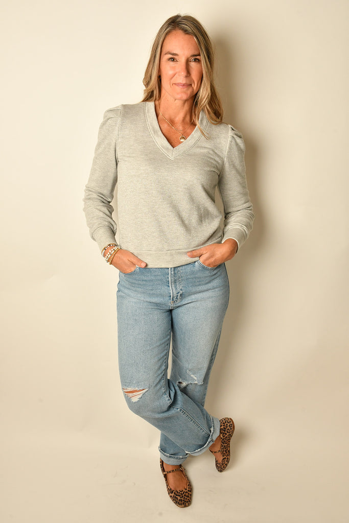 PUFF SLEEVE NECK PULLOVER