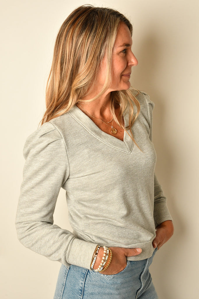 PUFF SLEEVE NECK PULLOVER