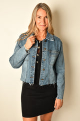 FRAYED HEM UTILITY DENIM JACKET
