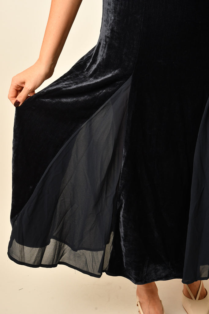 VELVET CHIFFON MAXI DRESS