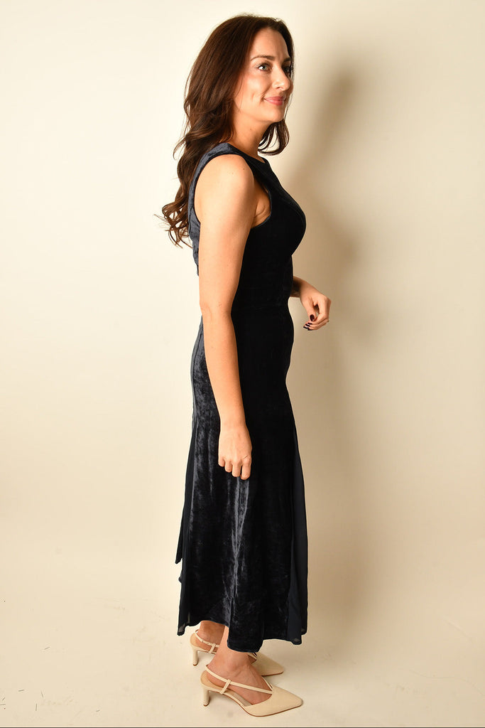 VELVET CHIFFON MAXI DRESS