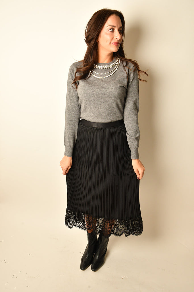 JEWELED NECK SWEATER