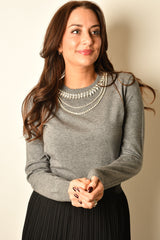 JEWELED NECK SWEATER