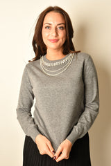 JEWELED NECK SWEATER