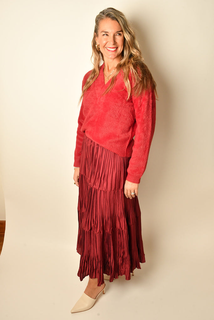 PLEATED BURGANDY SKIRT