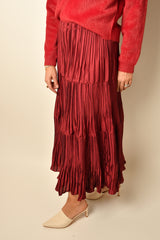 PLEATED BURGANDY SKIRT