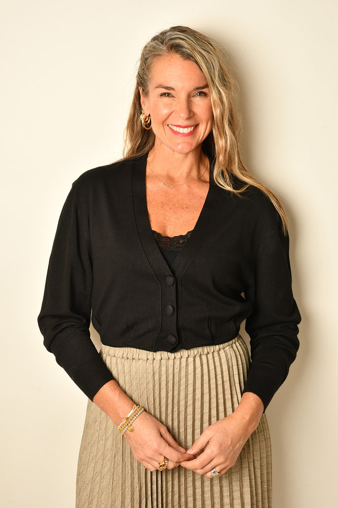 PINTUCK CROP SWEATER CARDI