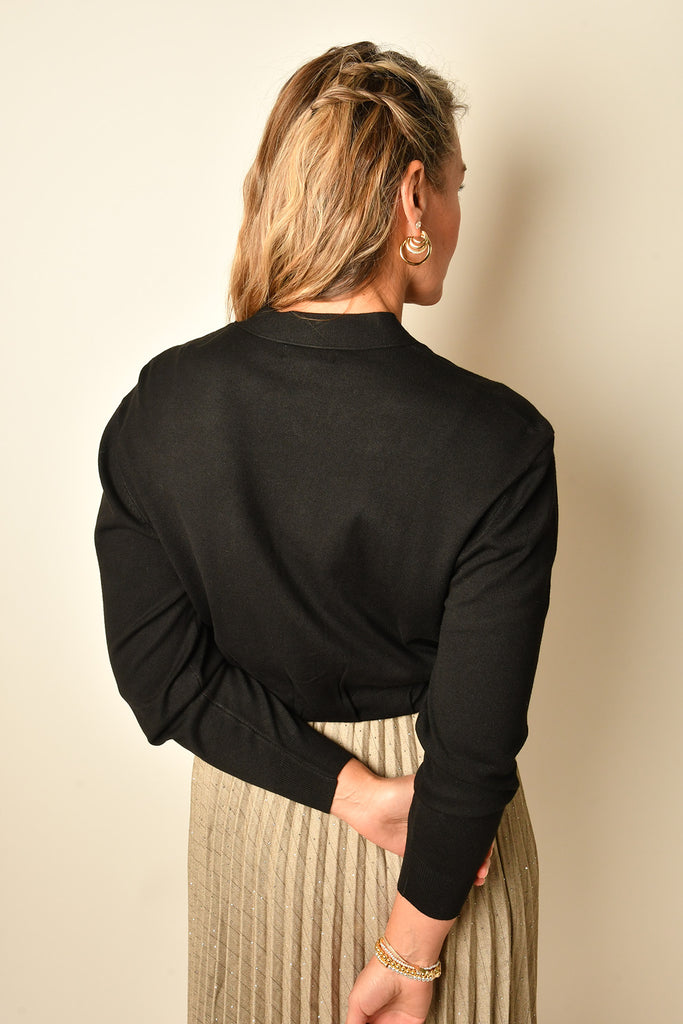 PINTUCK CROP SWEATER CARDI