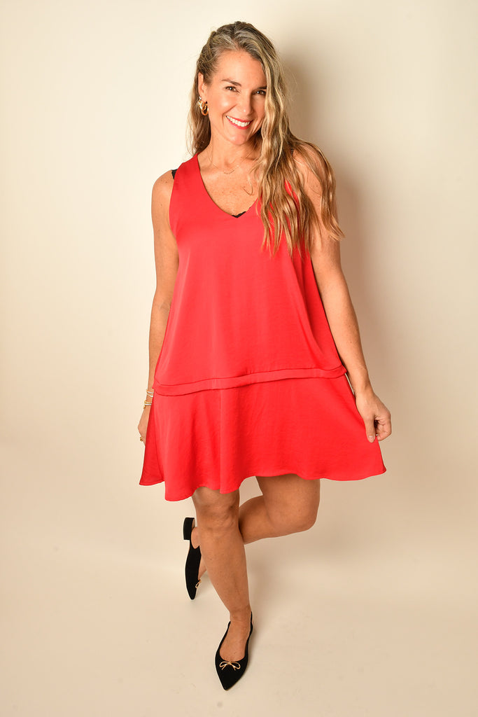 SATIN A-LINE TIERED DRESS