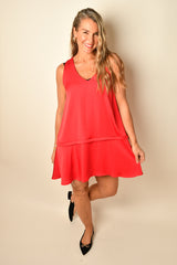 SATIN A-LINE TIERED DRESS