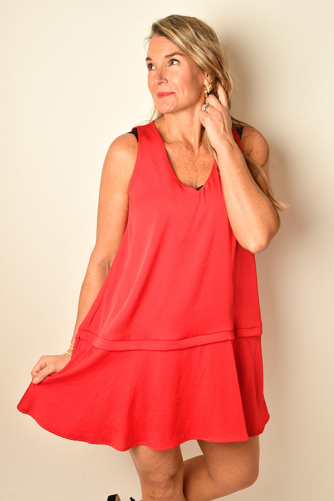 SATIN A-LINE TIERED DRESS