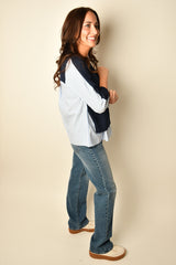 KNIT + STRIPE POPLIN CREW