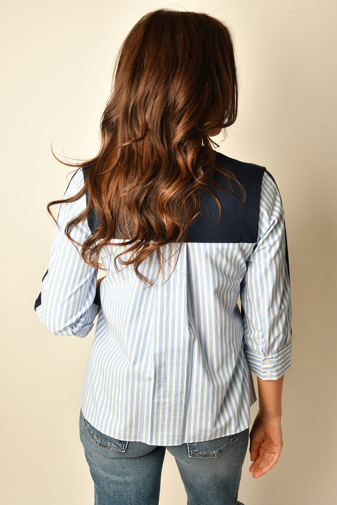KNIT + STRIPE POPLIN CREW