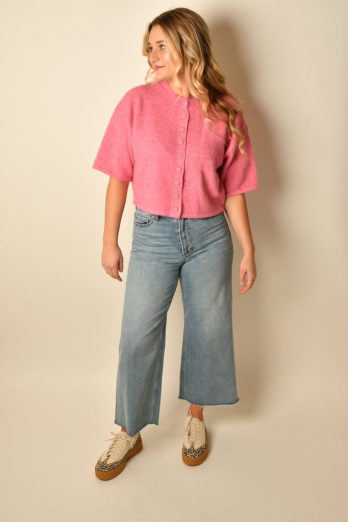 BUTTON DOWN SS SWEATER