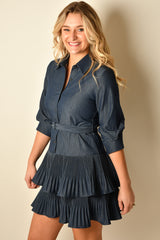 RUFFLE DENIM SHIRT DRESS
