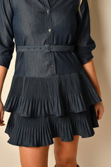 RUFFLE DENIM SHIRT DRESS