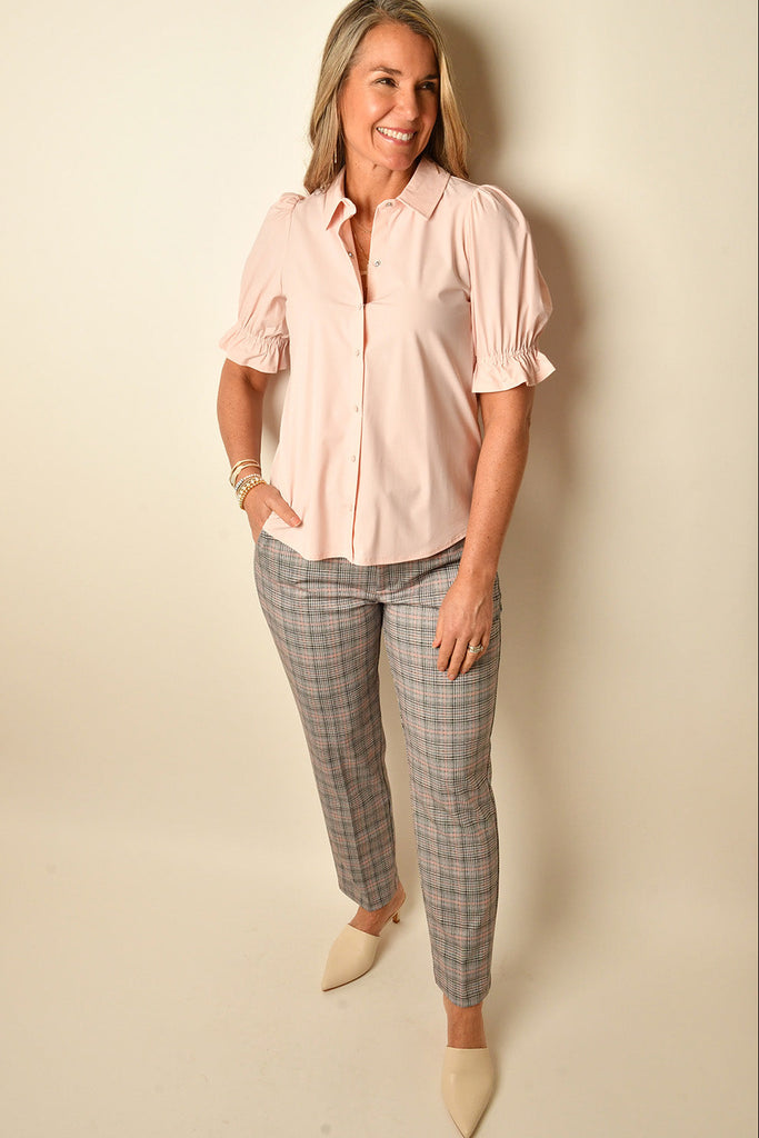 ELBOW PUFF SLEEVE SNAP SHIRT