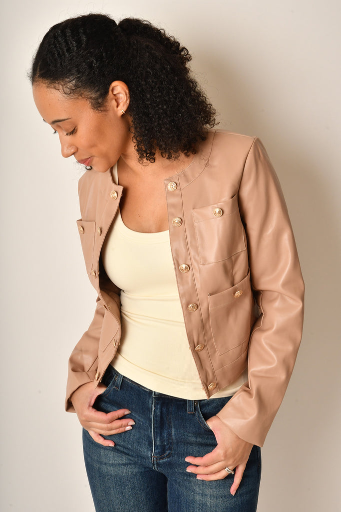COLLARLESS BUTTON JACKET + colors