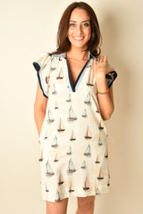 FLUTTER SLEEVE SAILBOAT DRESS