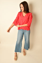 3/4 SLEEVE EYELET TOP