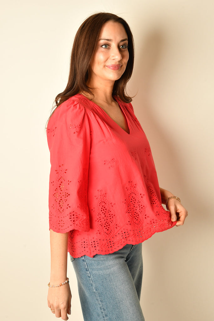 3/4 SLEEVE EYELET TOP