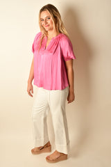 SPLIT V-NECK HALF SLEEVE + color