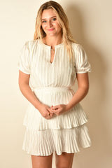 PLEATED TIERED MINI DRESS