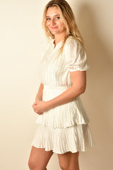 PLEATED TIERED MINI DRESS