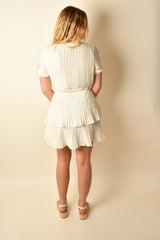 PLEATED TIERED MINI DRESS