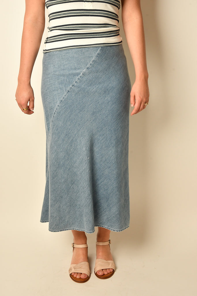 SEAMED BIAS CUT DENIM MIDI