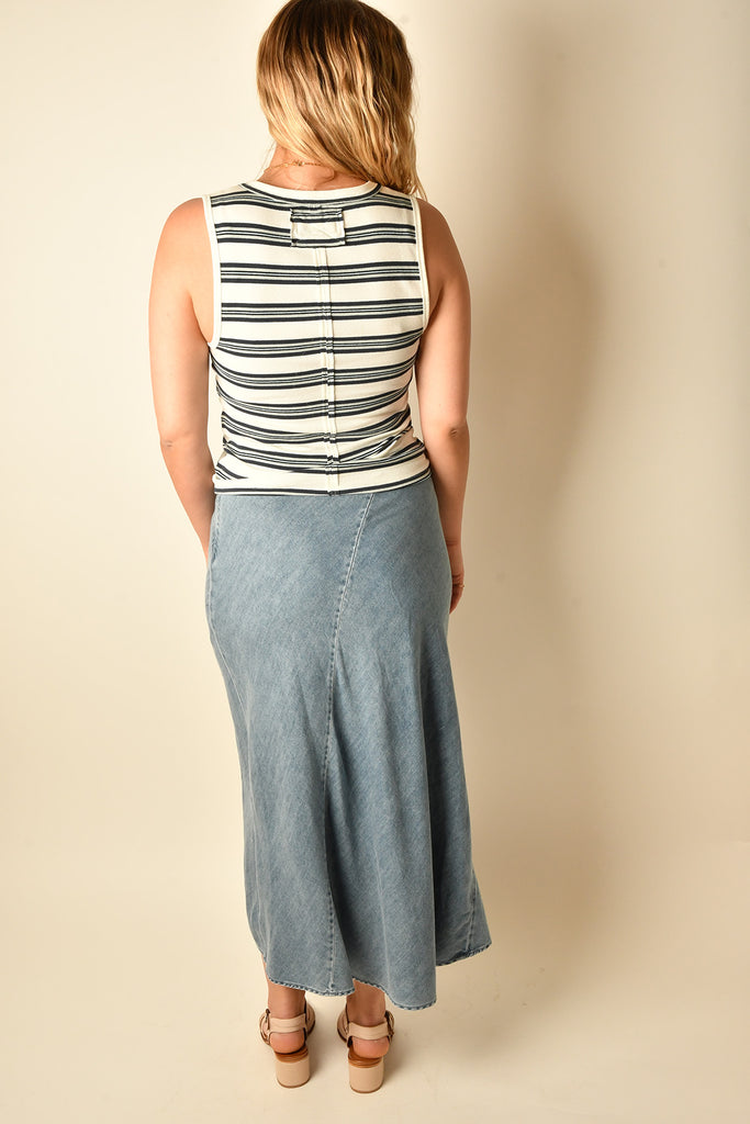 SEAMED BIAS CUT DENIM MIDI