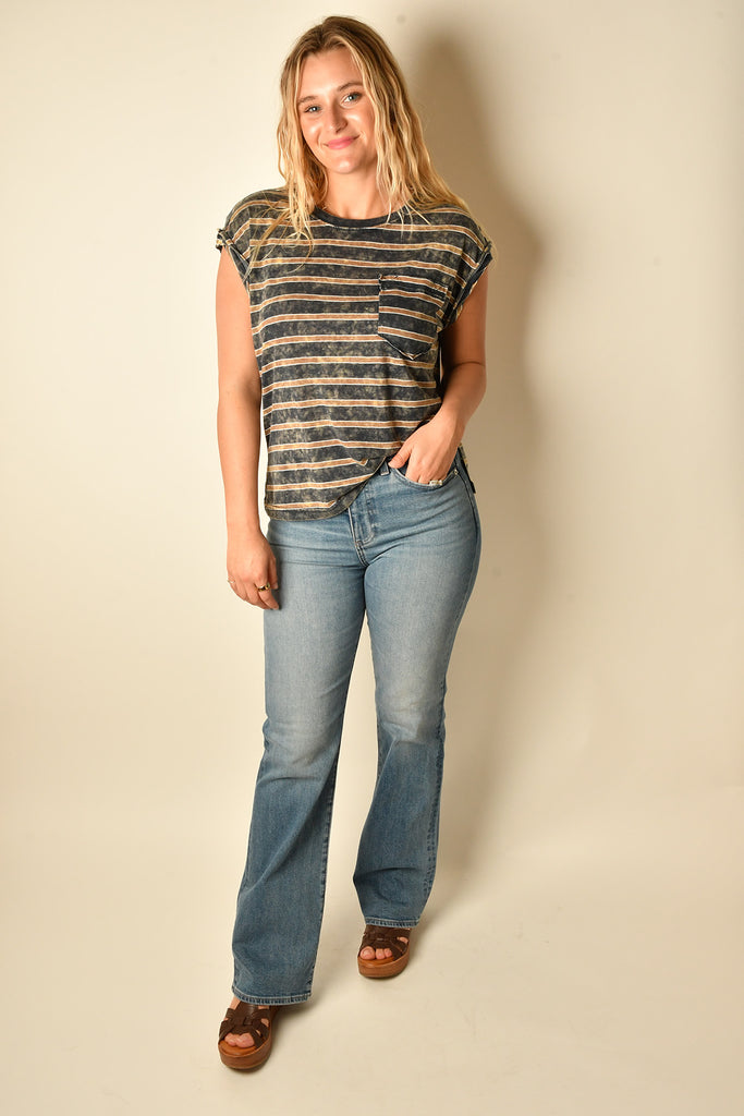 WASHED STRIPED POCKET TEE