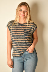 WASHED STRIPED POCKET TEE