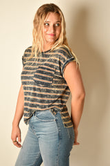 WASHED STRIPED POCKET TEE