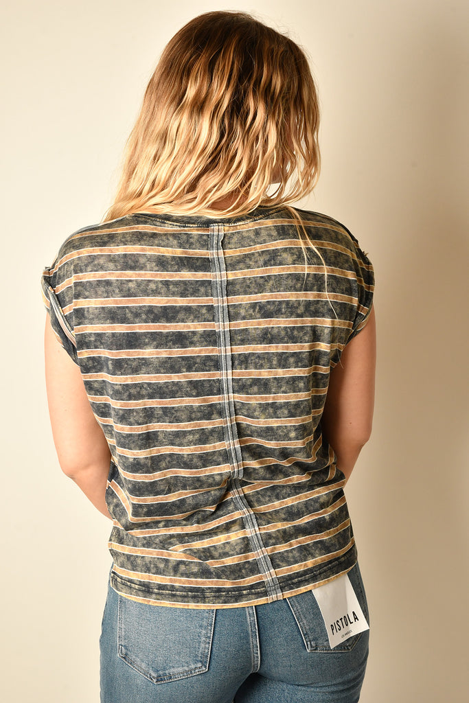 WASHED STRIPED POCKET TEE