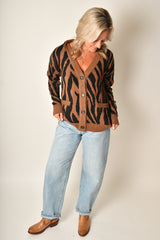 BUTTON FRONT TIGER SWEATER