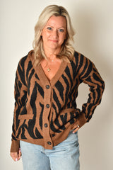 BUTTON FRONT TIGER SWEATER