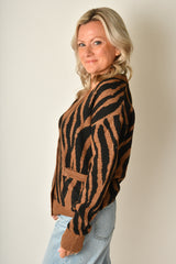 BUTTON FRONT TIGER SWEATER