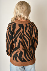 BUTTON FRONT TIGER SWEATER