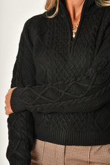 HALF ZIP CABLE SWEATER