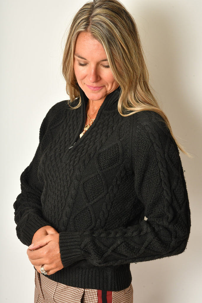 HALF ZIP CABLE SWEATER