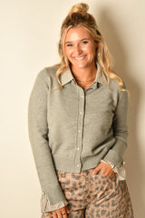 PEARL BUTTON COLLAR CARDI