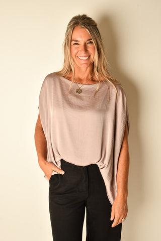 SATIN BOAT NECK CAFTAN BLOUSE