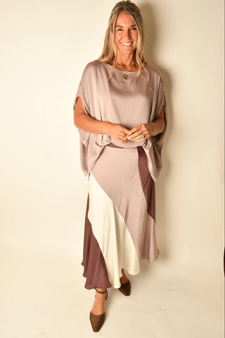SATIN BOAT NECK CAFTAN BLOUSE