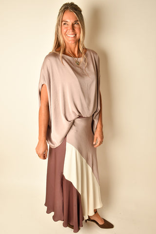 SATIN BASIS COLORBLOCK SKIRT