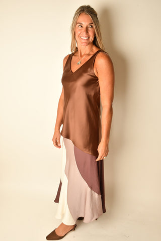 DOUBLE NECK SATIN SLANTED TOP