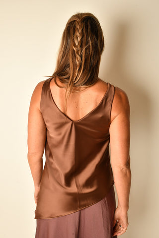 DOUBLE NECK SATIN SLANTED TOP