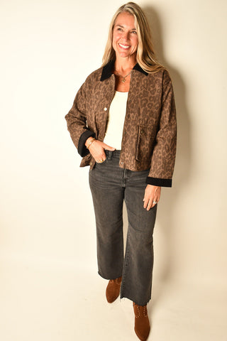 CORD COLLAR LEOPARD JACKET