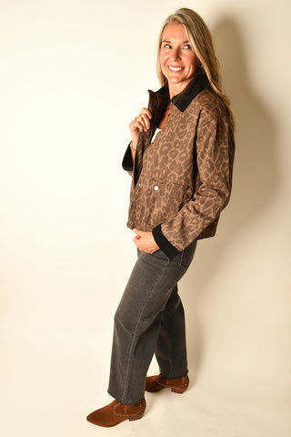CORD COLLAR LEOPARD JACKET