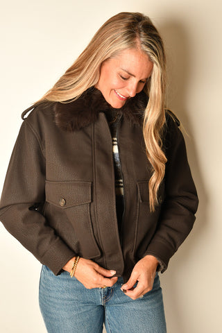 MIKAYA REMOVABLE FAUX FUR COLLAR JACKET